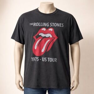 Rolling Stones 1975 US Tour Graphic Tee Black XXL Distressed Logo